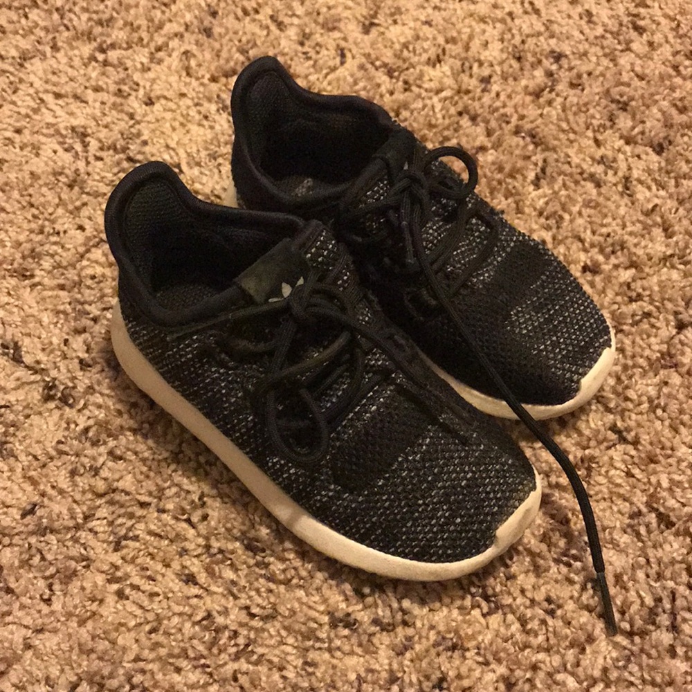 Black and white Adidas Toddler Sneakers.